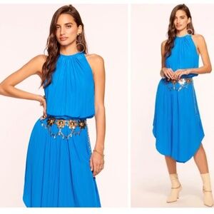 Ramy Brook Audrey Smocked Midi Dress in Cerulean Blue